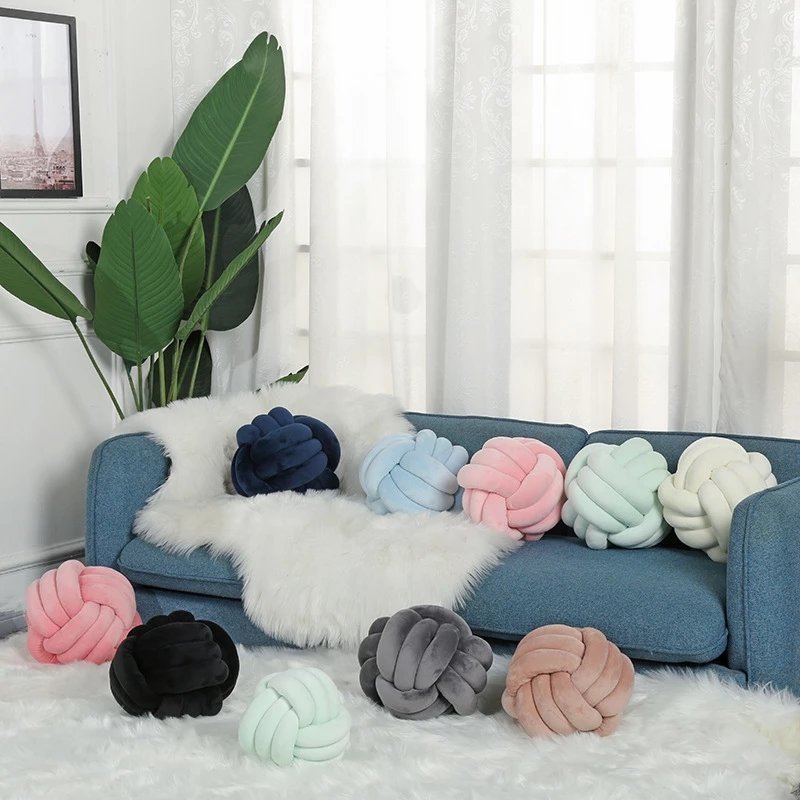 Big Knot Cushion Sofa Throw Pillow Soft Round Handmade Knotted Ball Car Bedding Stuffed Pillow For Bedroom Living Room