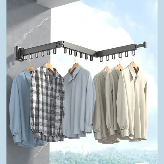 Modern Space Aluminum Folding Expandable Clothes Hanger Drying Rack Wall Mounted Washroom Racking
