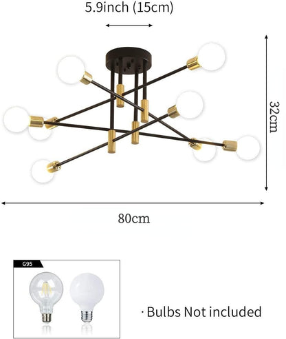 Modern Classic Starburst LED Chandelier Brushed Gold Semi-Flush Mounted Ceiling Light For Living Room Dining Room Trending Home Decor