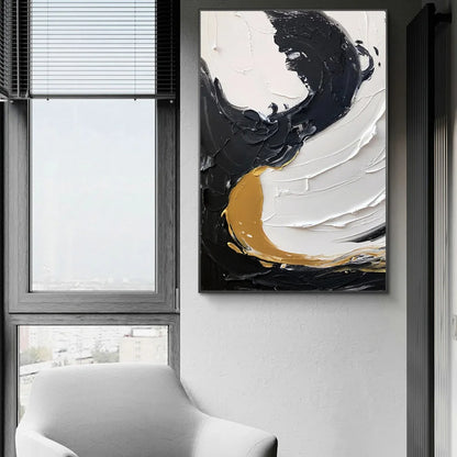 Modern Minimalist Black and White Thick Brush Design Canvas Painting: Abstract Elegance for Your Space
