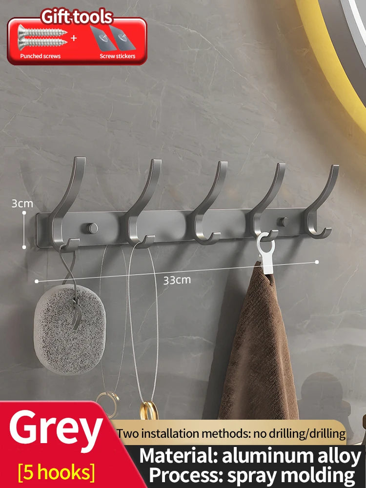 Modern Aluminium Door Hook Rails No Drilling Required - Sleek Metal Wall Hanging Organizer for Clothes, Coats & Accessories