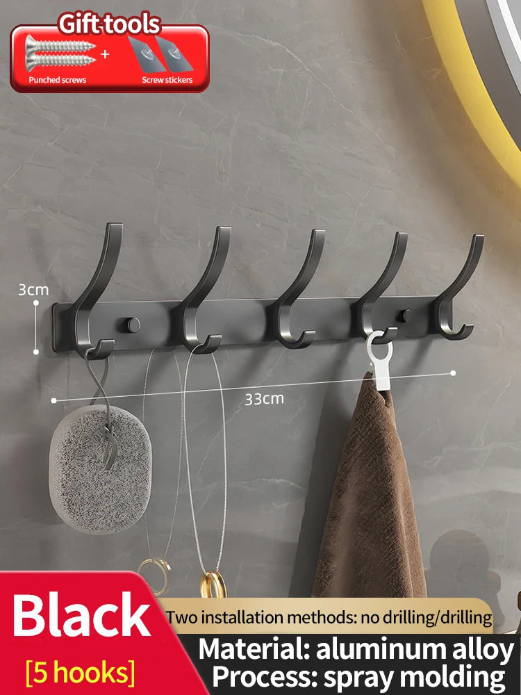 Modern Aluminium Door Hook Rails No Drilling Required - Sleek Metal Wall Hanging Organizer for Clothes, Coats & Accessories