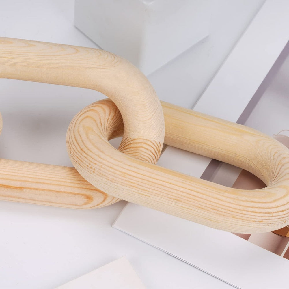 Solid Natural Wood Rustic Chain Link Ornament Hand Carved Table Tray Decoration For Modern Minimalist Farmhouse Chic Home Decor