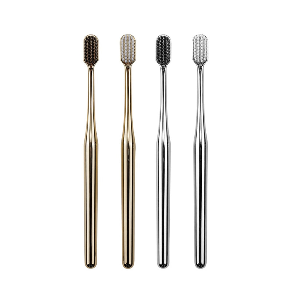 Luxury Toothbrush Gold & Silver Soft Bristle Dental Toothbrush Elegant Gentle Stylish Washroom Accessories For Luxury Bathroom