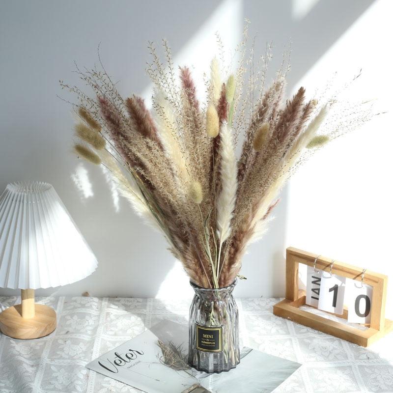 Natural Dried Pampa Grass Bouquet Boho Home Decor Phragmites Bouquet Dried Flowers Bouquet for Wedding Ramadan Decoration 80PCS