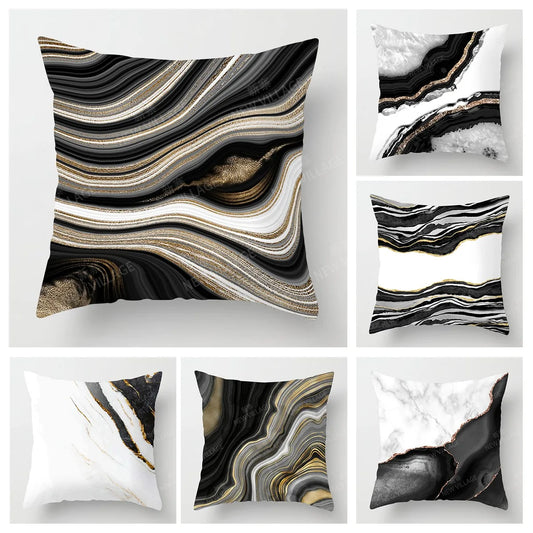 Black Marble Abstract Personality Design Cushion Cover for Home Living Room Sofa Decor