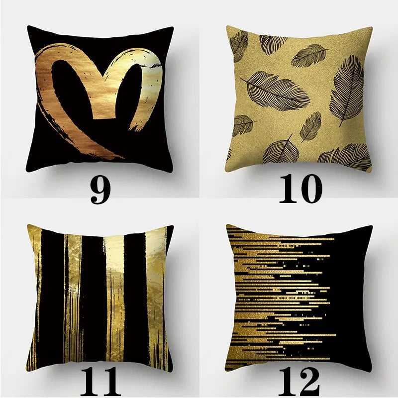 Chic Black Golden Sofa Throw Cushion Cover with Decorative Pattern for Bedroom Living Room Bedroom Pillowcase