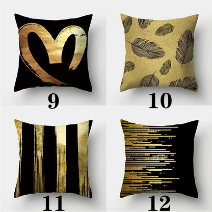 Chic Black Golden Sofa Throw Cushion Cover with Decorative Pattern for Bedroom Living Room Bedroom Pillowcase