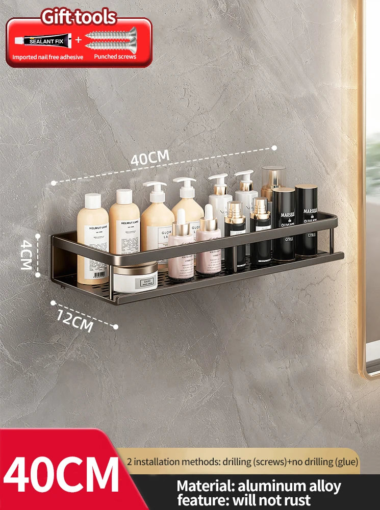 Modern Space Aluminum Bathroom Shelf 50cm Shower Racking For Cosmetics Bathroom Accessories Shelving 40cm 30cm No Drilling Required