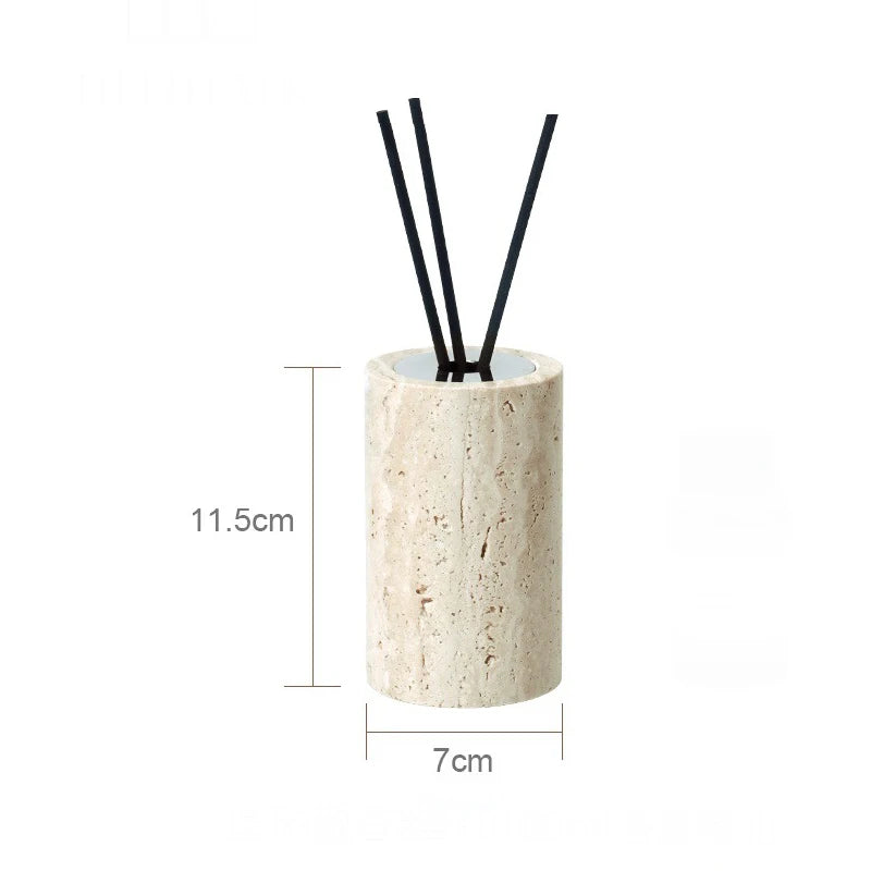 Solid Travertine Marble Bathroom Accessories – Natural Beige Stone Soap Dispenser, Tissue Box, Toilet Brush Holder, Soap Dish, Reed Diffuser & Vanity Tray