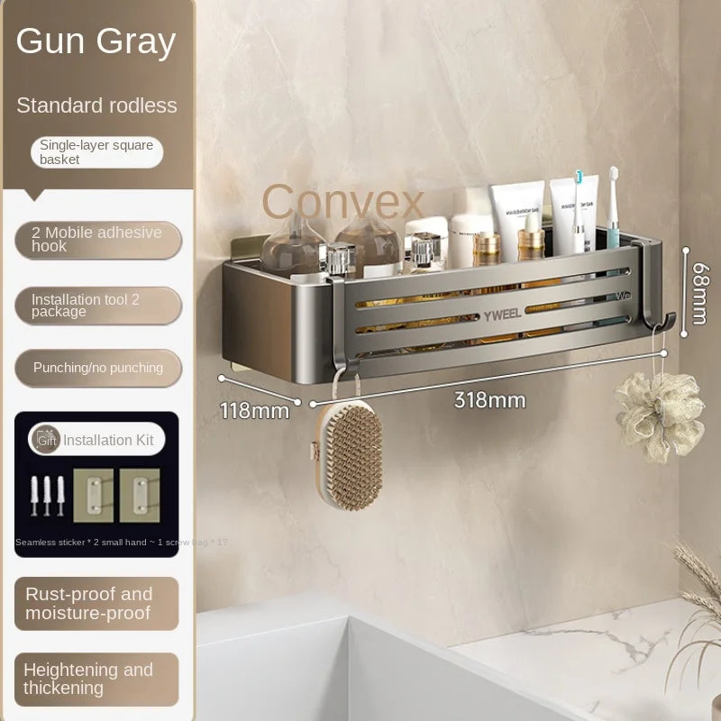 Modern Aluminum Bathroom Shelves Wall Towel Rack Mounted Shower Fixtures Fittings No Drilling Design For Washroom Toiletries Cosmetics And Bathroom Accessories