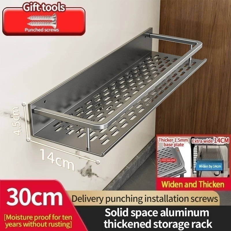 Multi-Purpose Aluminum Shelf Organizer – Modern Industrial Design Wall Shelf for Kitchen Storage & Bathroom Toiletries