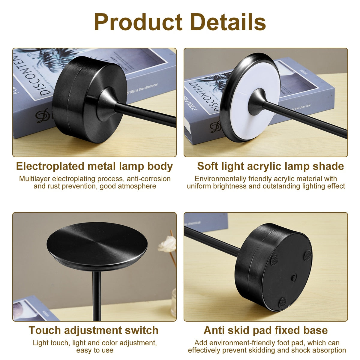 Cordless Portable Rechargeable LED Table Lamp Touch Sensor Night Light Reading Lamp For Living Room Coffee Table Cafe Restaurant Table Light