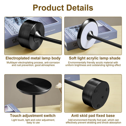 Cordless Portable Rechargeable LED Table Lamp Touch Sensor Night Light Reading Lamp For Living Room Coffee Table Cafe Restaurant Table Light
