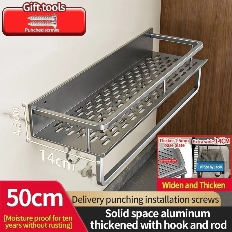 Multi-Purpose Aluminum Shelf Organizer – Modern Industrial Design Wall Shelf for Kitchen Storage & Bathroom Toiletries