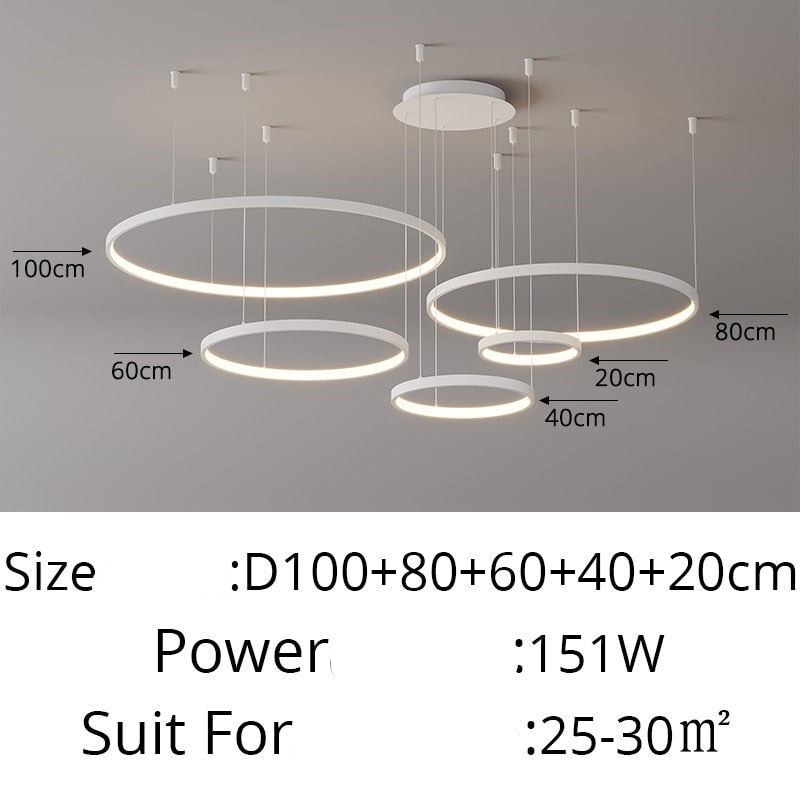 Contemporary Ring of Light LED Chandelier Suspended Circles Pendant Lights For Living Room Dining Room Reception Foyer Lighting