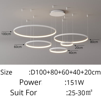 Contemporary Ring of Light LED Chandelier Suspended Circles Pendant Lights For Living Room Dining Room Reception Foyer Lighting