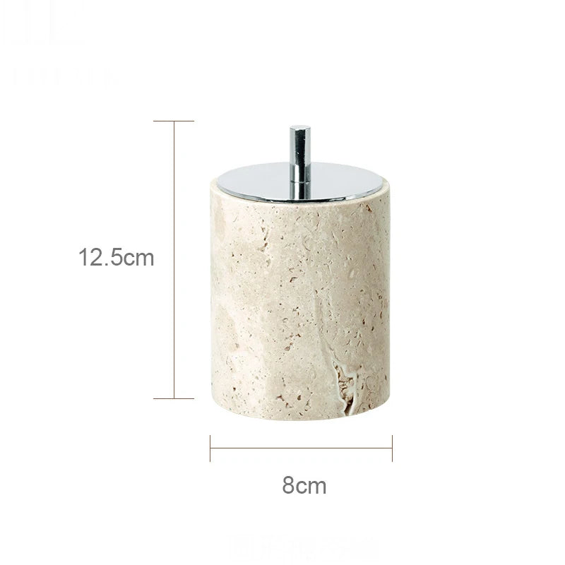 Solid Travertine Marble Bathroom Accessories – Natural Beige Stone Soap Dispenser, Tissue Box, Toilet Brush Holder, Soap Dish, Reed Diffuser & Vanity Tray