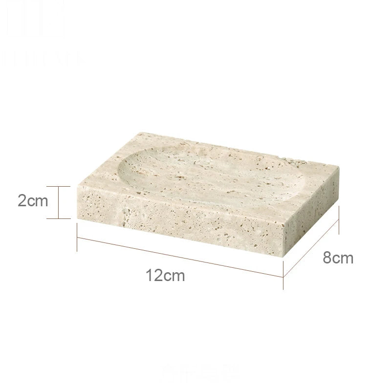 Solid Travertine Marble Bathroom Accessories – Natural Beige Stone Soap Dispenser, Tissue Box, Toilet Brush Holder, Soap Dish, Reed Diffuser & Vanity Tray