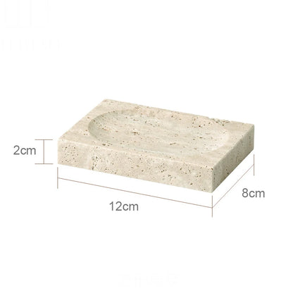 Solid Travertine Marble Bathroom Accessories – Natural Beige Stone Soap Dispenser, Tissue Box, Toilet Brush Holder, Soap Dish, Reed Diffuser & Vanity Tray