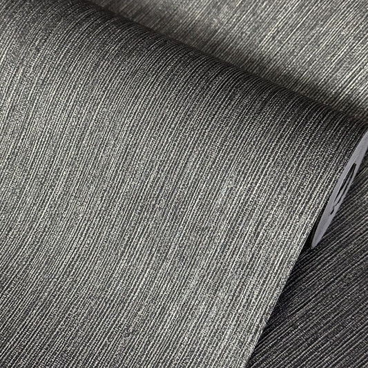 Modern Metallic Threads Wallpaper Dark Gray Solid Colors Faux Grasscloth Textured Vinyl Wall Covering For Modern Living Room Loft Office Contemporary Interiors