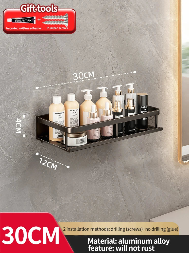 Modern Space Aluminum Bathroom Shelf 50cm Shower Racking For Cosmetics Bathroom Accessories Shelving 40cm 30cm No Drilling Required