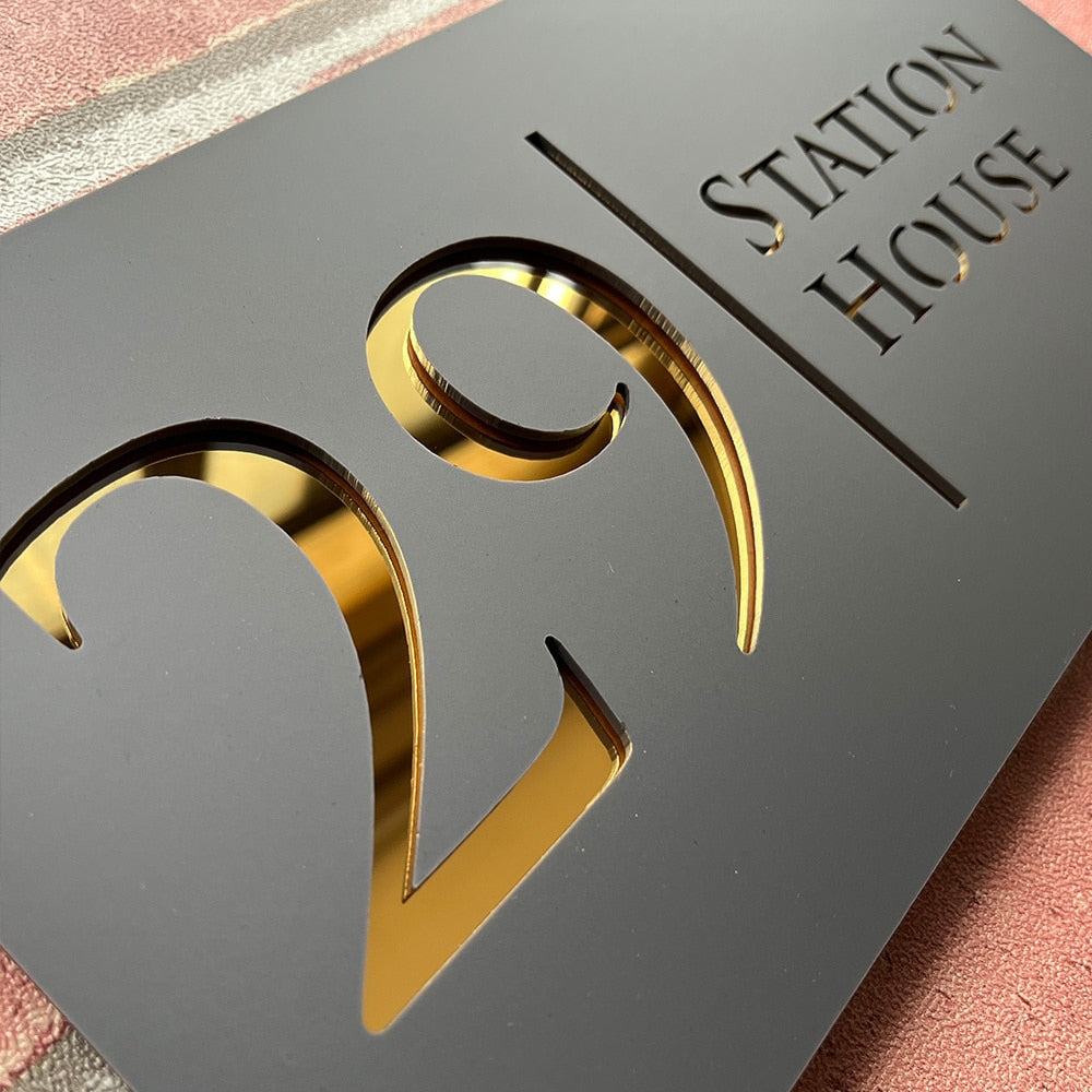 Personalized Laser Engraved 3D Floating House Number 28cm x 15cm Name Plate Matte Black Matte Gray Silver Gold 
