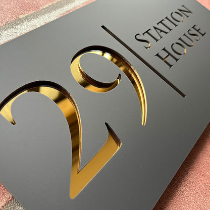 Personalized Laser Engraved 3D Floating House Number 28cm x 15cm Name Plate Matte Black Matte Gray Silver Gold 