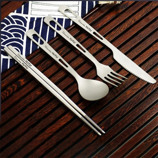 Pure Titanium Portable Tableware Set Frosted Titanium Knife Fork Spoon Chopsticks Cutlery For Camping Travel Survival Etc
