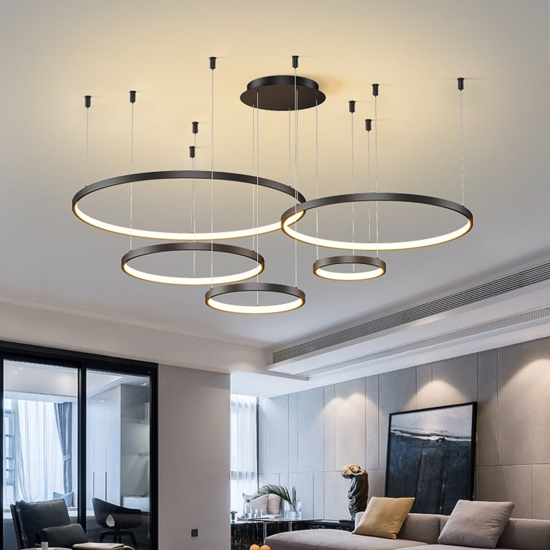 Contemporary Ring of Light LED Chandelier Suspended Circles Pendant Lights For Living Room Dining Room Reception Foyer Lighting