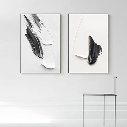 Modern Minimalist Black and White Thick Brush Design Canvas Painting: Abstract Elegance for Your Space
