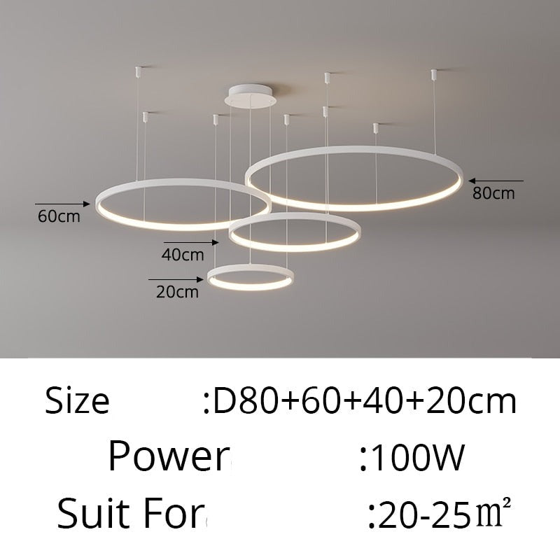 Contemporary Ring of Light LED Chandelier Suspended Circles Pendant Lights For Living Room Dining Room Reception Foyer Lighting