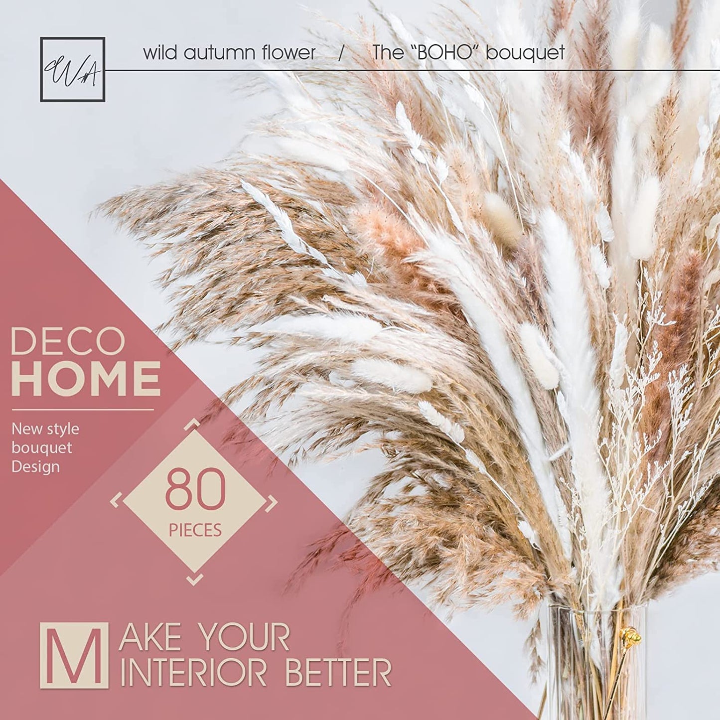 Natural Dried Pampa Grass Bouquet Boho Home Decor Phragmites Bouquet Dried Flowers Bouquet for Wedding Ramadan Decoration 80PCS