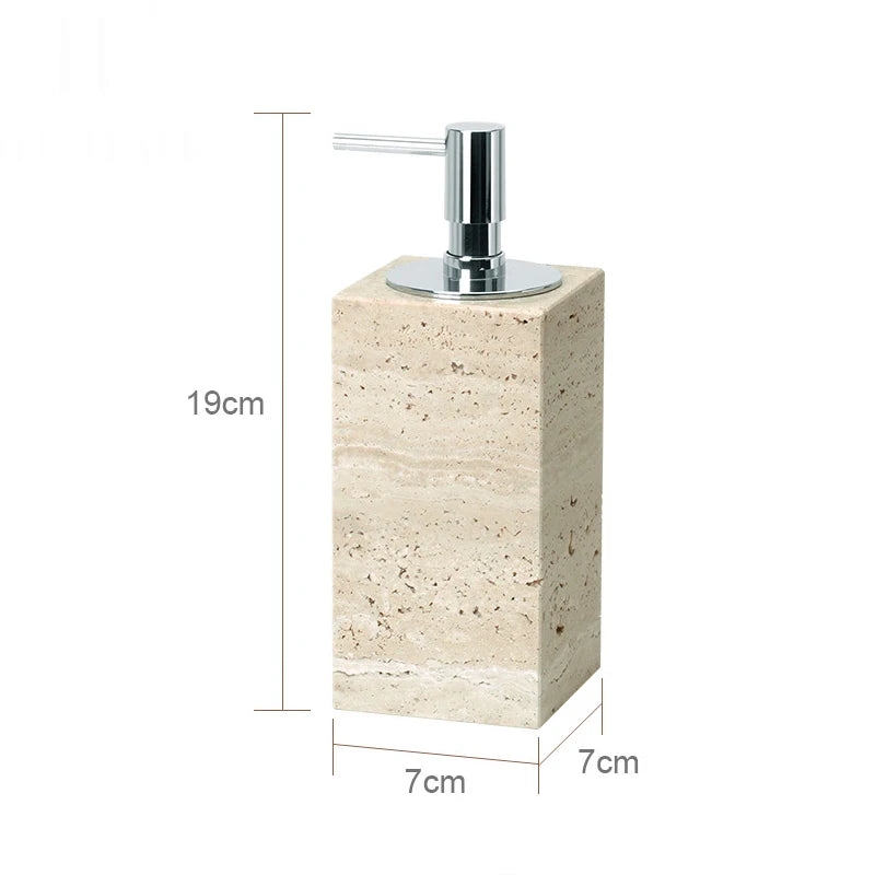 Solid Travertine Marble Bathroom Accessories – Natural Beige Stone Soap Dispenser, Tissue Box, Toilet Brush Holder, Soap Dish, Reed Diffuser & Vanity Tray