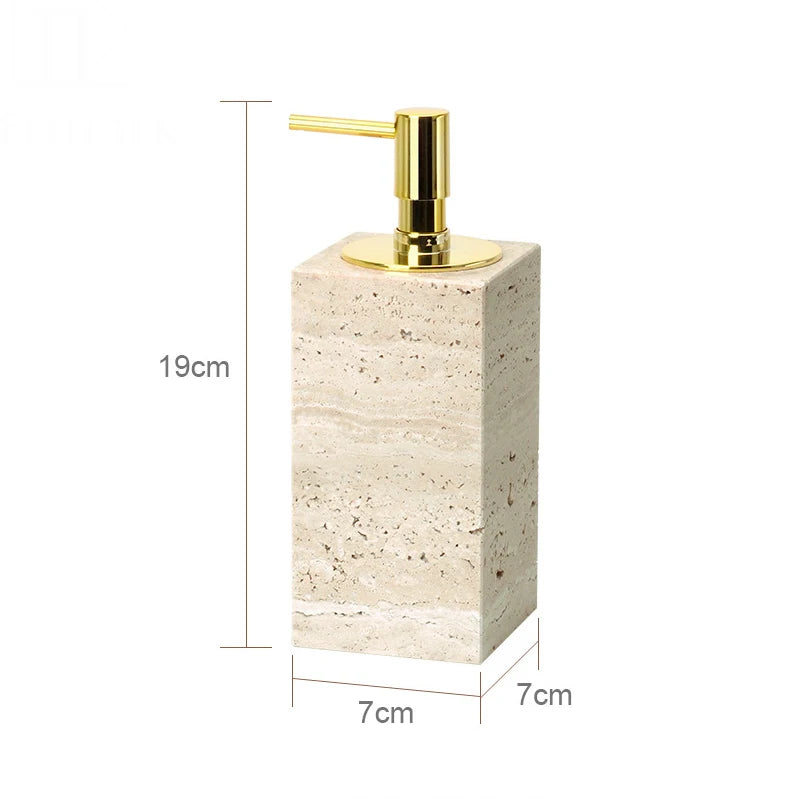 Solid Travertine Marble Bathroom Accessories – Natural Beige Stone Soap Dispenser, Tissue Box, Toilet Brush Holder, Soap Dish, Reed Diffuser & Vanity Tray