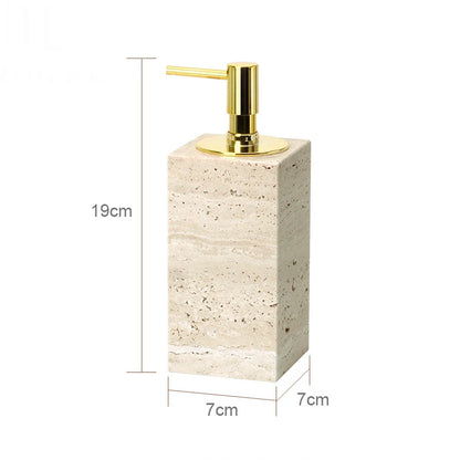 Solid Travertine Marble Bathroom Accessories – Natural Beige Stone Soap Dispenser, Tissue Box, Toilet Brush Holder, Soap Dish, Reed Diffuser & Vanity Tray