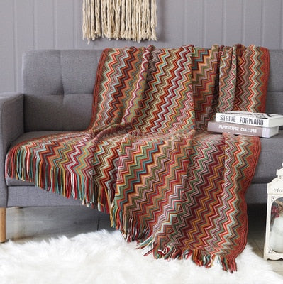 Colorful Bohemian Geometric Aztec Plaid Sofa Bed Blanket - A Versatile and Stylish Home Accessory For The Living Room & Bedroom