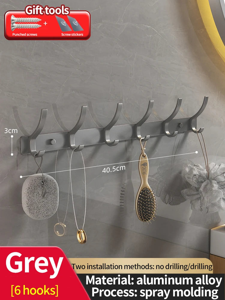 Modern Aluminium Door Hook Rails No Drilling Required - Sleek Metal Wall Hanging Organizer for Clothes, Coats & Accessories