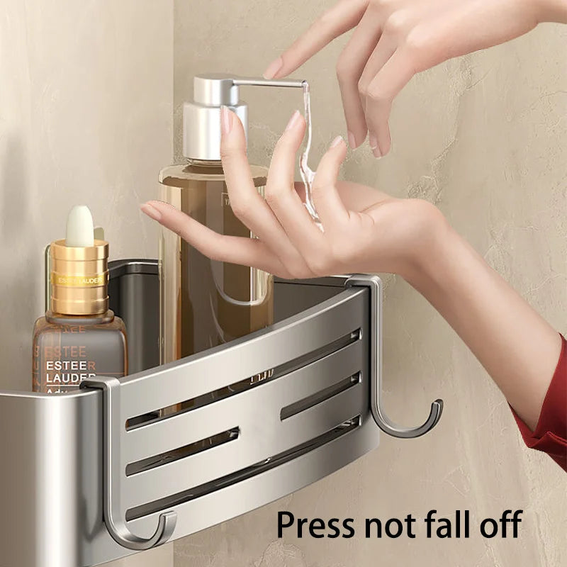 Modern Aluminum Bathroom Shelves Wall Towel Rack Mounted Shower Fixtures Fittings No Drilling Design For Washroom Toiletries Cosmetics And Bathroom Accessories