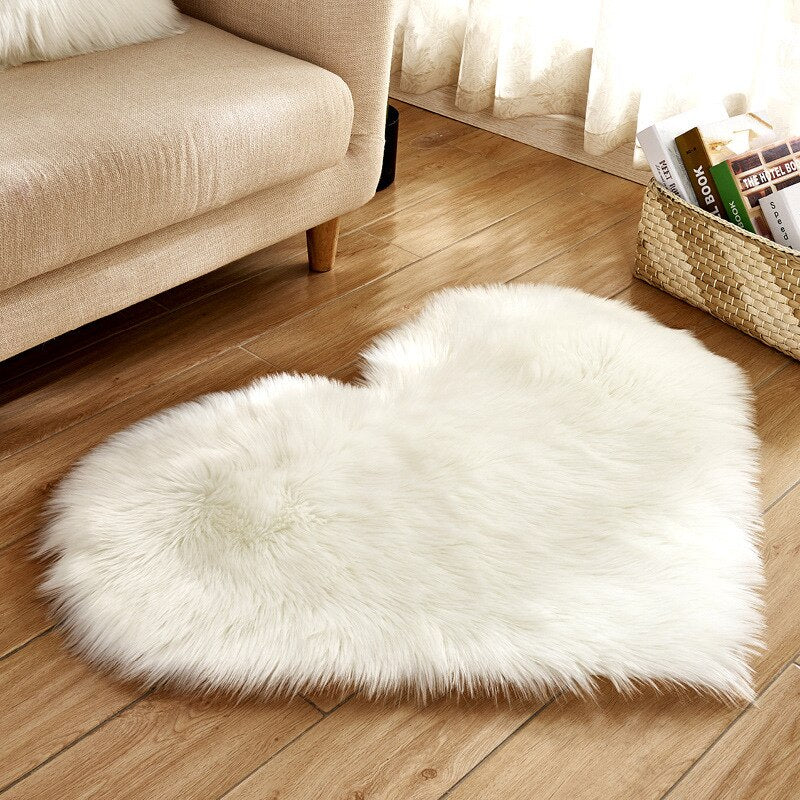 Soft Plush Fluffy Heart Rug Floor Mat For Living Room Bedroom Anti Slip Deep Pile Rug - Choose Your Color!