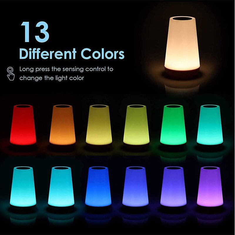 Multicolor Portable Rechargeable LED Night Lamp With Touch & Remote Control 13 Colors 5 Levels Of Brightness