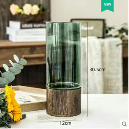 Elegant Nordic Hydroponic Plant Glass Vase with Durable Wood Base - Perfect for Home and Office Decor