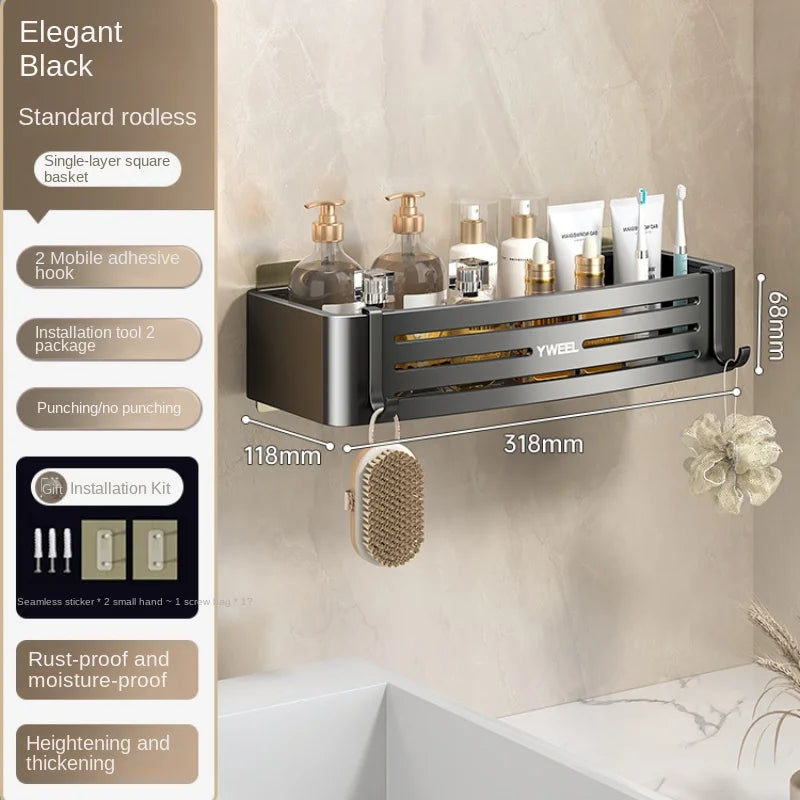 Modern Aluminum Bathroom Shelves Wall Towel Rack Mounted Shower Fixtures Fittings No Drilling Design For Washroom Toiletries Cosmetics And Bathroom Accessories