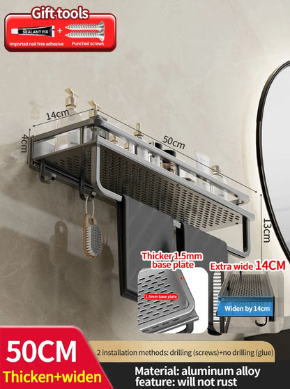 Modern Space Aluminum Bathroom Shelf 50cm Shower Racking For Cosmetics Bathroom Accessories Shelving 40cm 30cm No Drilling Required