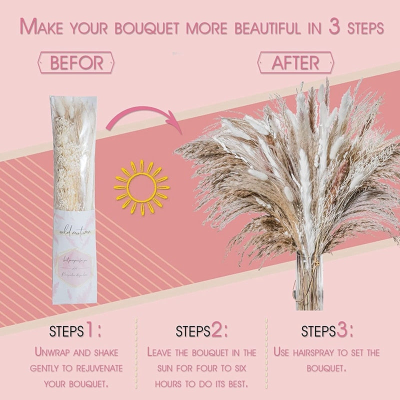 Natural Dried Pampa Grass Bouquet Boho Home Decor Phragmites Bouquet Dried Flowers Bouquet for Wedding Ramadan Decoration 80PCS