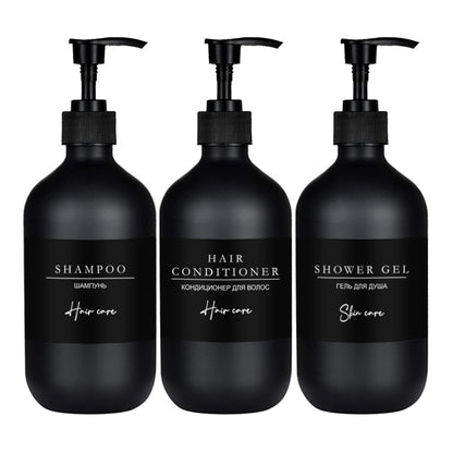 Minimalist Matte Black Cosmetic Dispensers For Hand Liquid Shampoo Shower Gel etc Refillable Soap Pump Lotion Bottles 500ml Set of 3pcs
