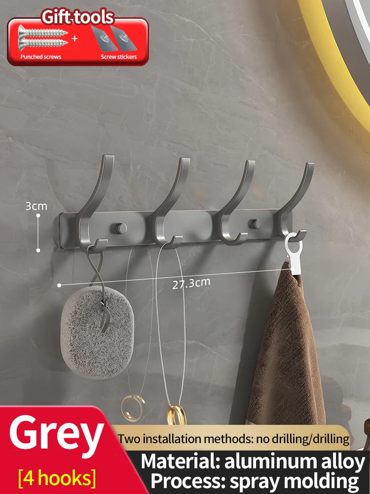 Modern Aluminium Door Hook Rails No Drilling Required - Sleek Metal Wall Hanging Organizer for Clothes, Coats & Accessories