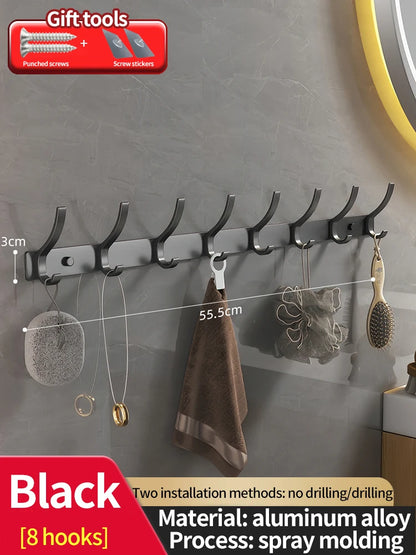 Modern Aluminium Door Hook Rails No Drilling Required - Sleek Metal Wall Hanging Organizer for Clothes, Coats & Accessories