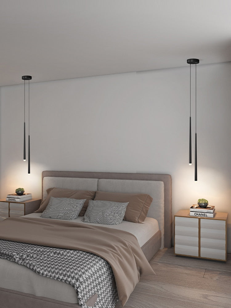 Modern Minimalist Hanging Tube LED Pendant Lights For Bedside Table Bedroom Sofa Side Lighting For Living Room Contemporary Interior Styling
