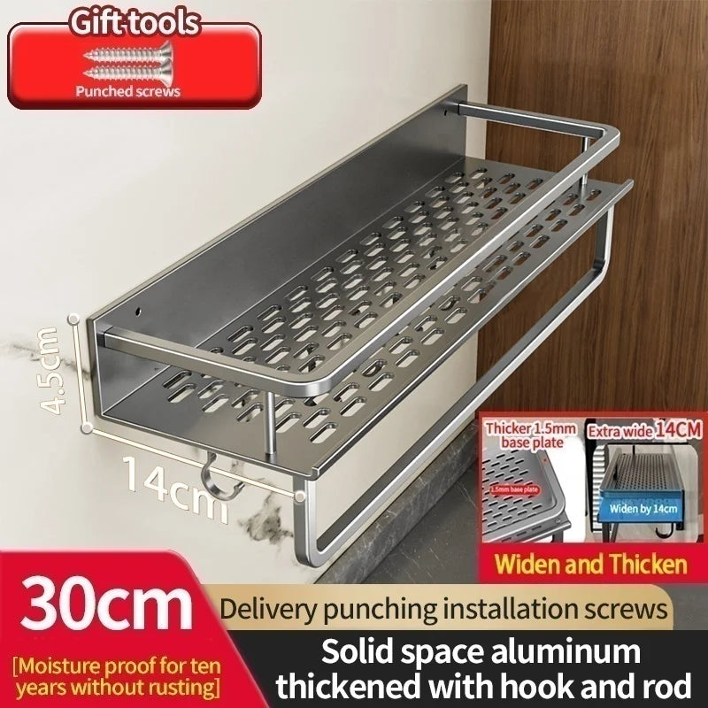 Multi-Purpose Aluminum Shelf Organizer – Modern Industrial Design Wall Shelf for Kitchen Storage & Bathroom Toiletries